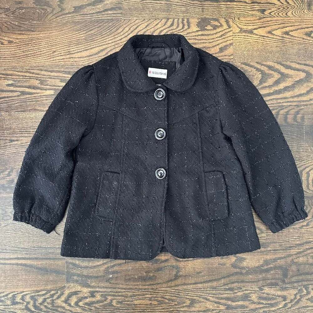 Vintage No Boundaries Black Tweed Babydoll Jacket with Glitter - Juniors M